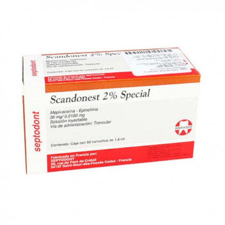 ANESTESIA SCANDONEST 2% (MEPIVACAINA CON EPINEFRINA) C/50 CARTUCHOS